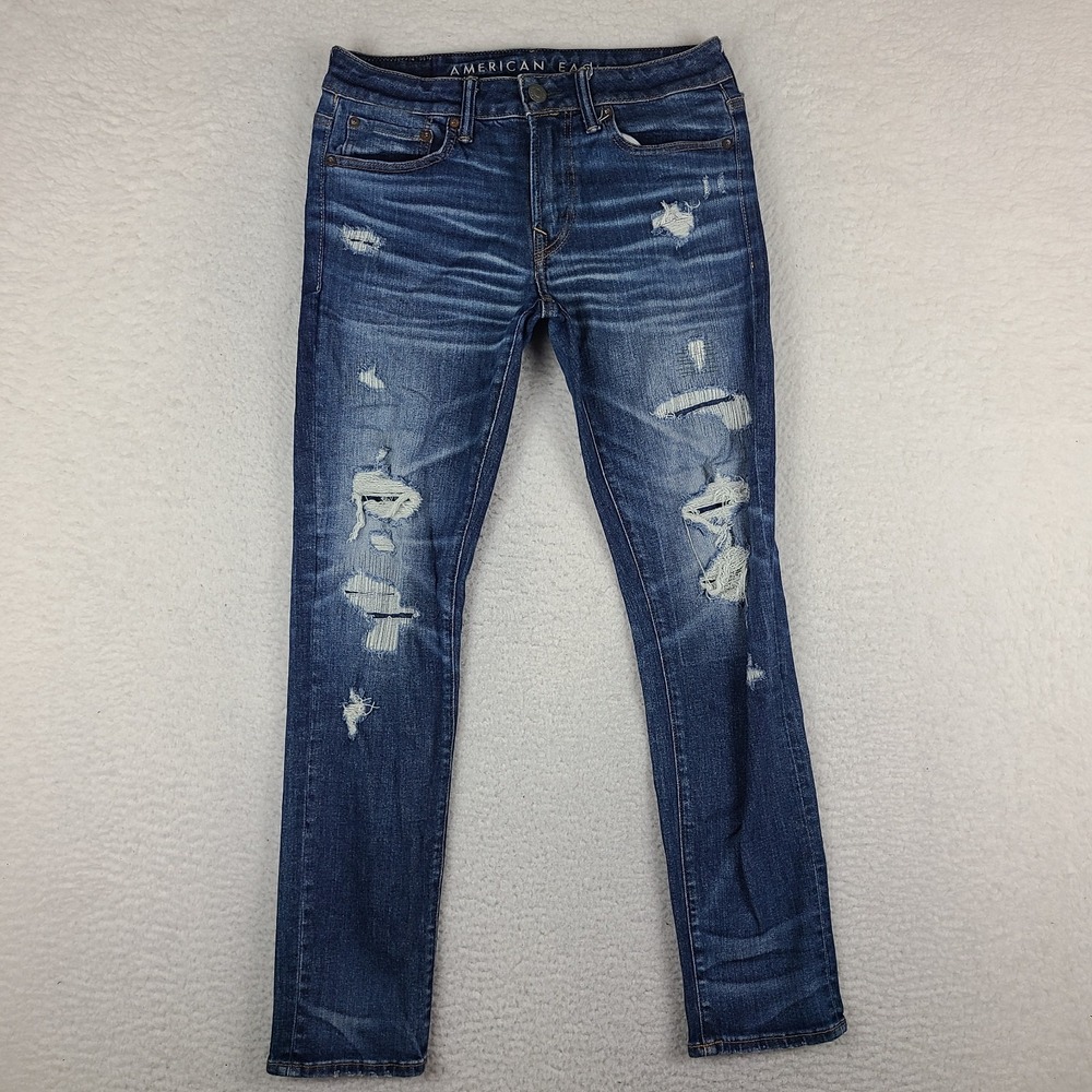 American Eagle Jeans Mens 29x30 Blue Skinny Next Level Airflex Distress Denim